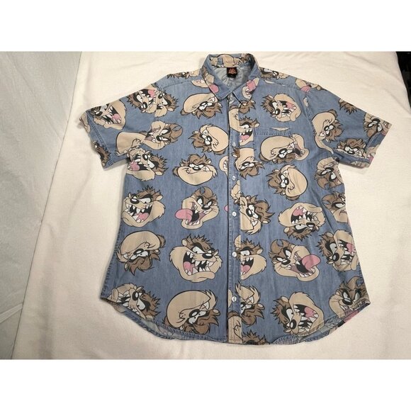 Looney Tunes Taz Button Up Shirt Mens XL All Over Print Warner Bros - Picture 5 of 15